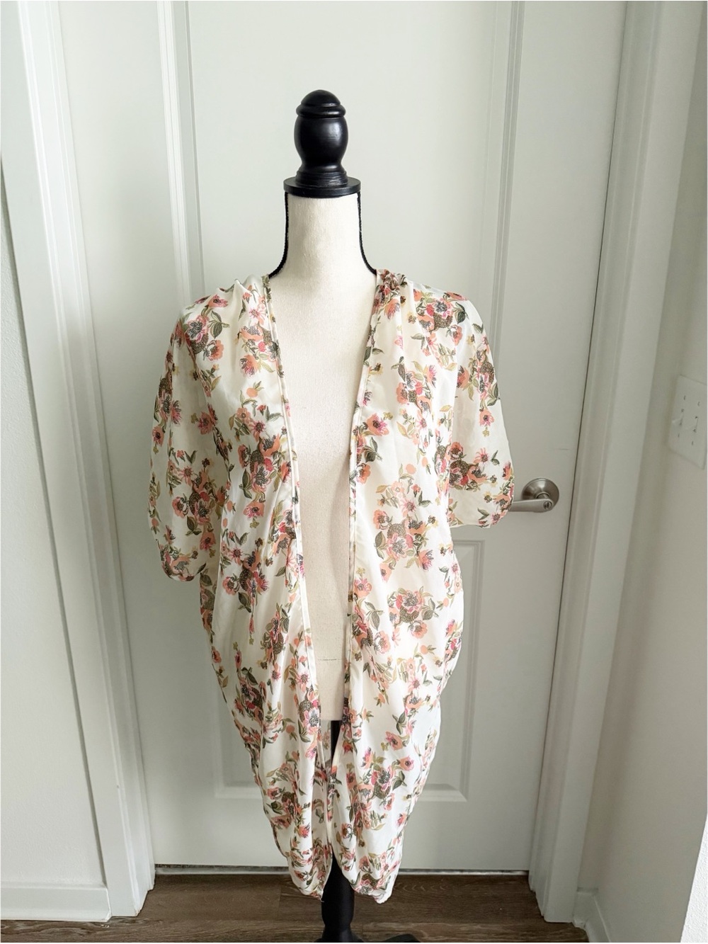 Live 4 Truth Cream Floral Open-Front Kimono with Pink & Green Blooms